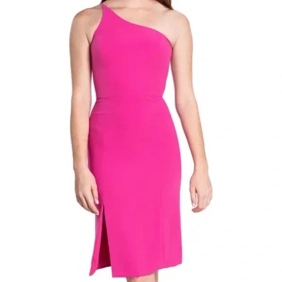 Dress the Population Alexandra One Shoulder Dress - Bright Fuschia  - Large - Picture 1 of 14